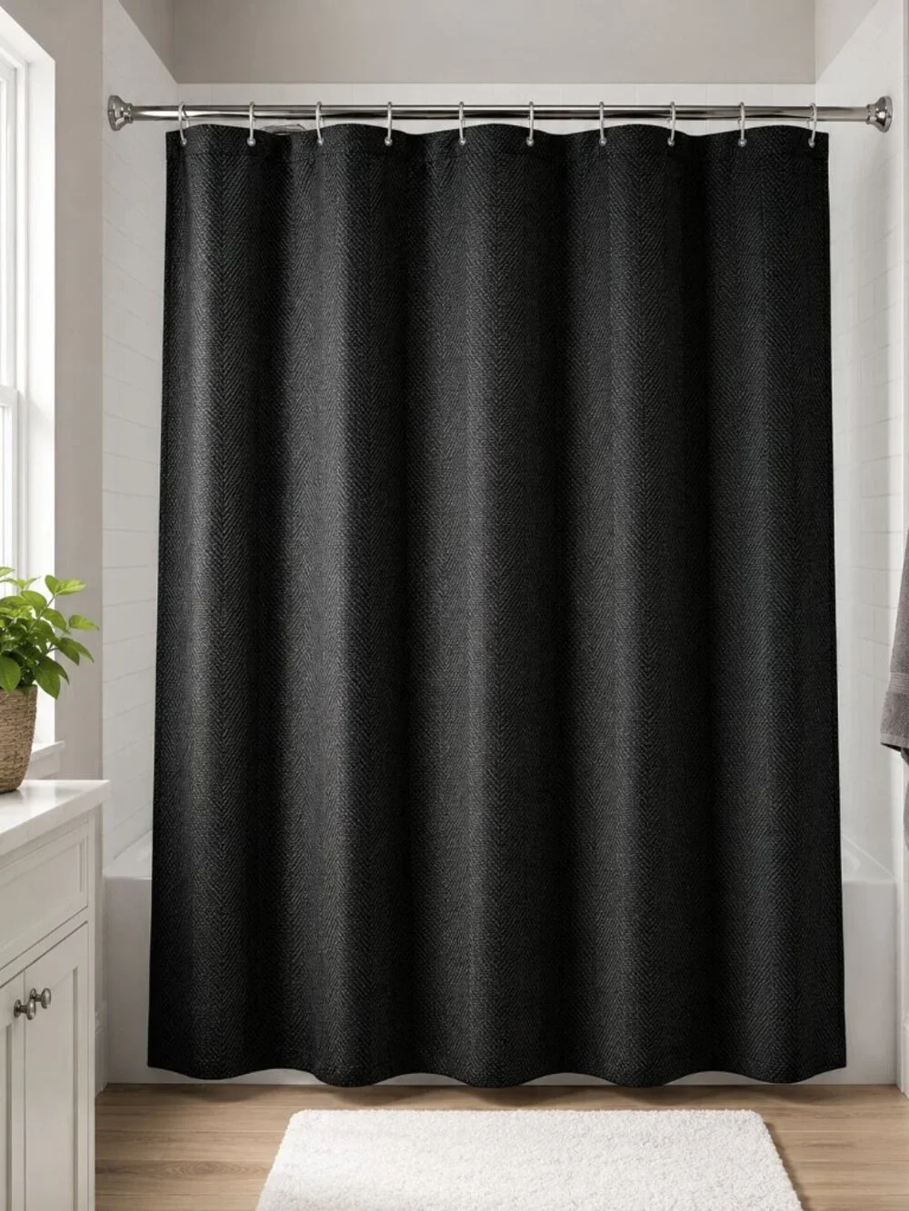Room Essentials Black Herringbone Shower Curtain 72x72 Polyester Machine Wash